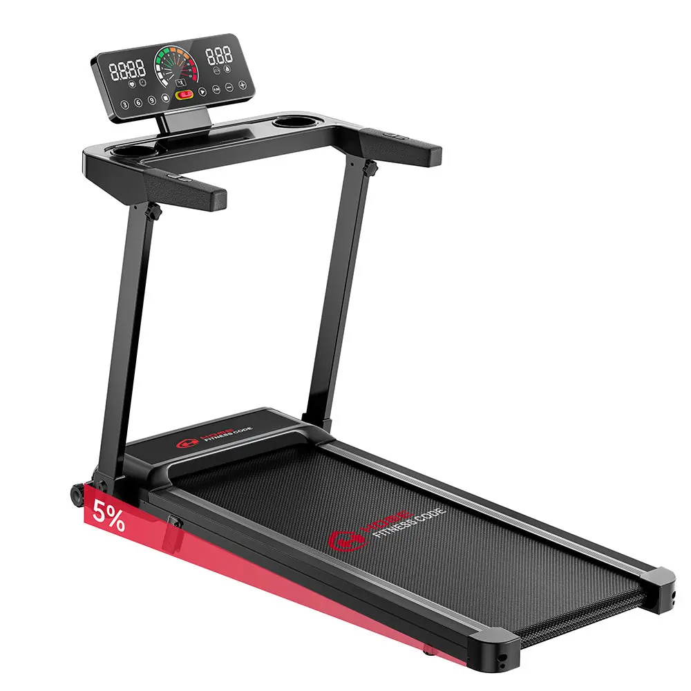 Home Fitness Code Q8 folding treadmill with console and handrail (retailer product image)