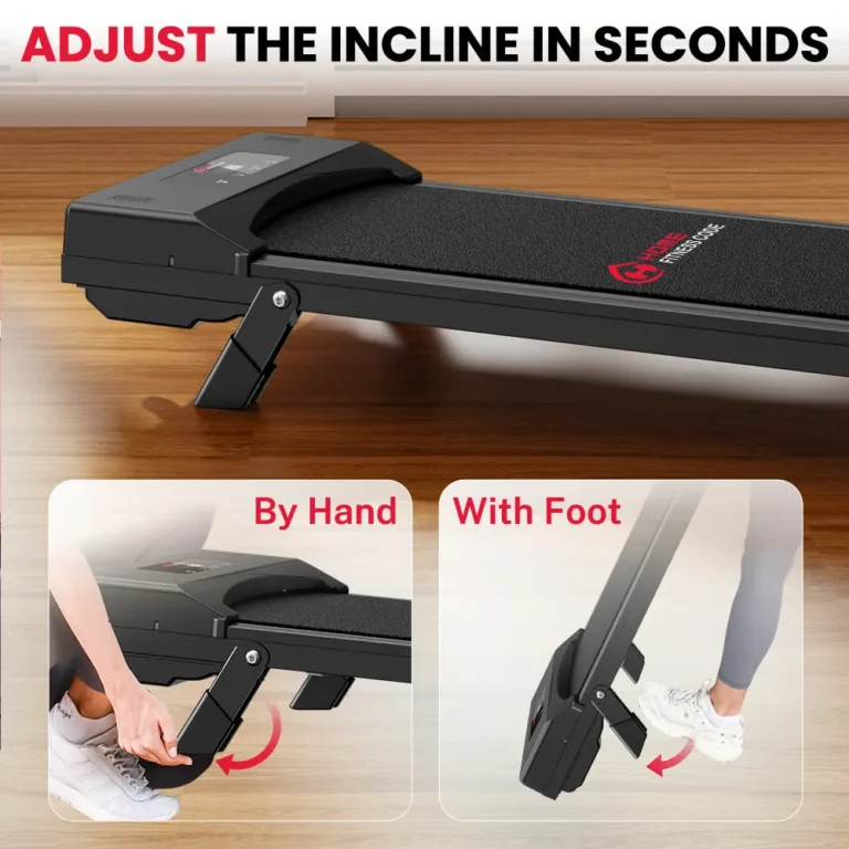 C1 walking pad showing its manual incline legs being lowered by hand or foot (retailer image)