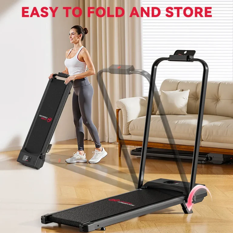 Folding C1 walking pad with its handrail folding down for storage (retailer image)
