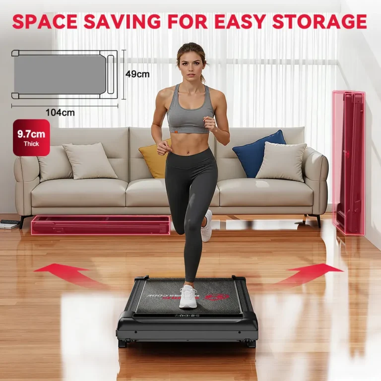 Z3 walking pad in a living room with its stated 104 x 49 cm size and 9.7 cm height marked (retailer image)